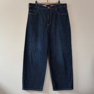 Pilcro Wide Leg Barrel Leg Dark Rinse Jeans Size 32 90s Y2K Slouchy Baggy Blue